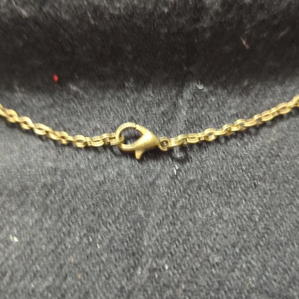 Vintage Brass Tone Round Nautical Theme Pendant Statement Necklace